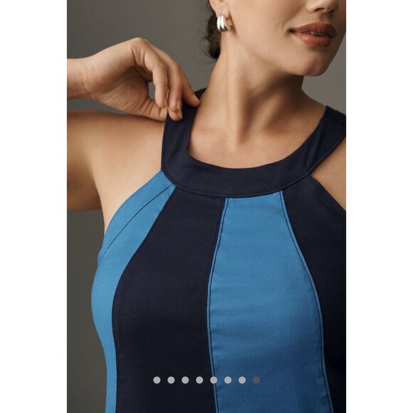 Anthropologie Maeve Maxi Dress Blue Ami Linen Halter Preppy Retro City Sz XL NWT - Picture 4 of 9